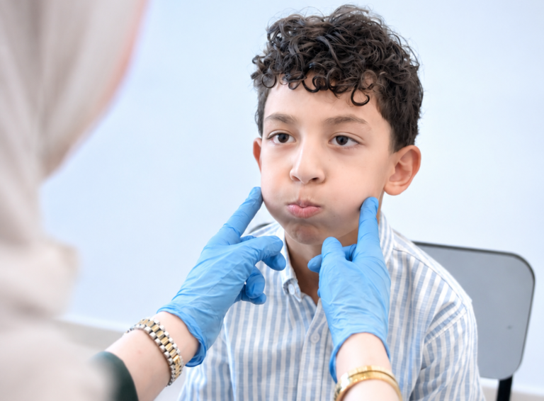 A child practicing during a speech therapy session